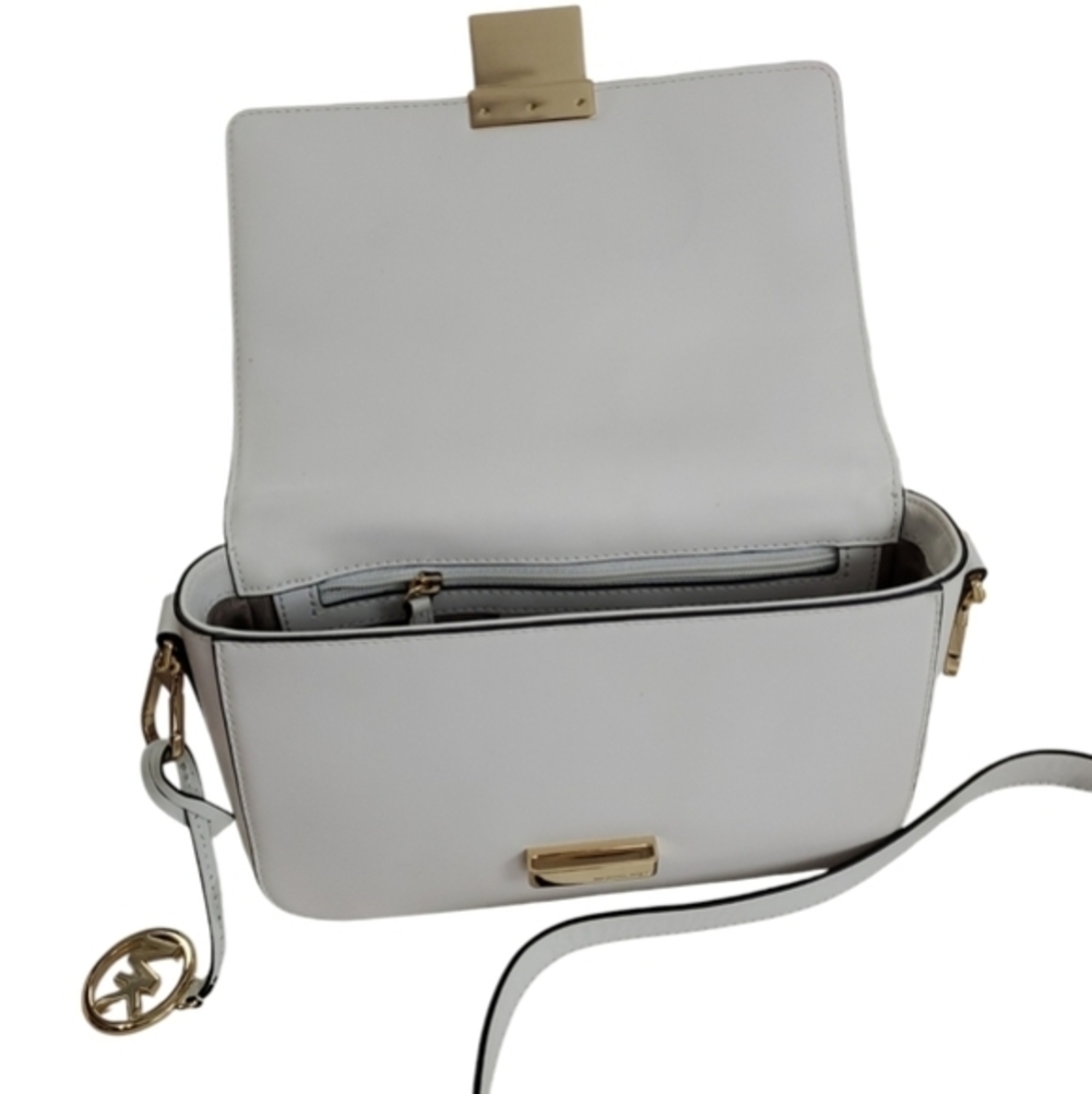 Michael Kors Madelyn Convertible Shoulder Bag Optic‎ White Leather Handbag Purse - Picture 3 of 5